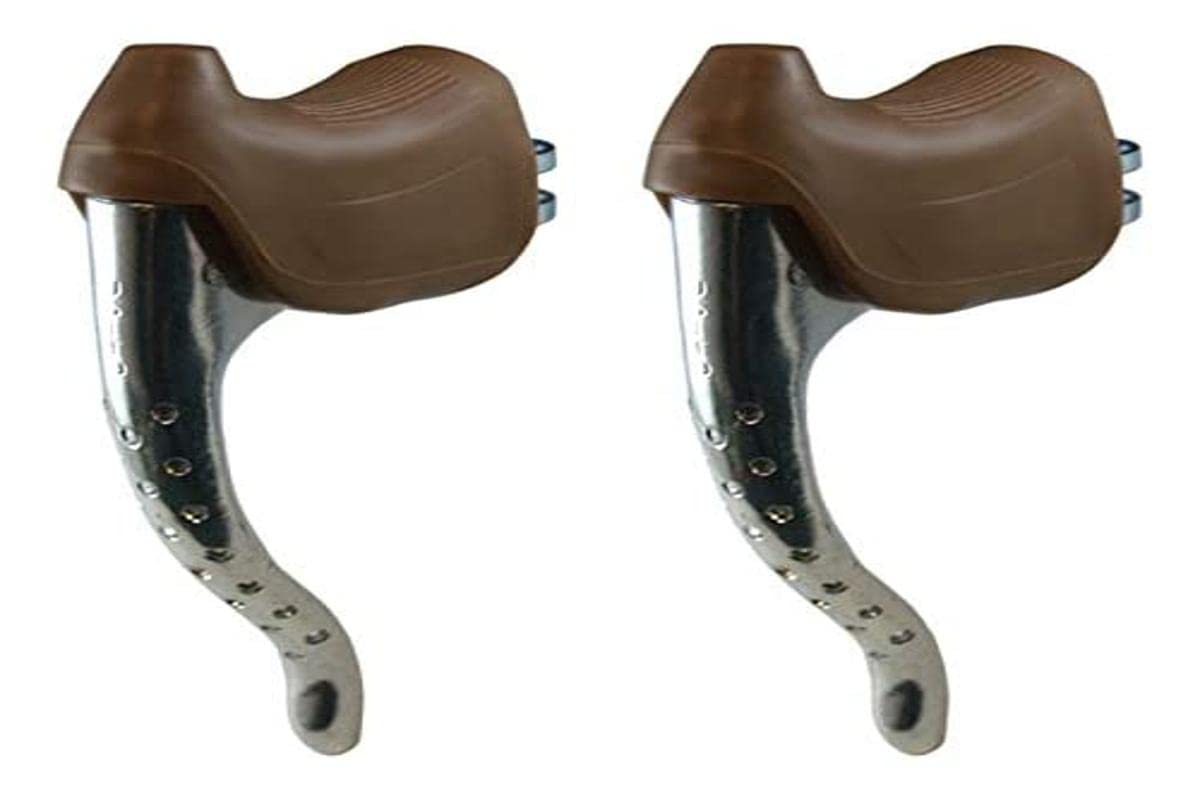 cyclingcolors Bike Brake Lever Set + Brown Lever Hoods Cycle Bicycle Retro Classic Universal 22.2MM Aluminium Fixie SINGLESPEED Road City Retro Classic EROICA Old New NOS LEVERS