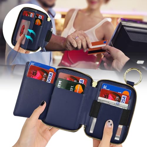 Image of Compatible with MagSafe Wallet,Magnetic Phone Wallet Card Holder for iPhone 17 /16 Pro Max /15 plus /14 Pro /13 /12 Series,PU Leather Zipper Pocket Adjustable Stand-Blue