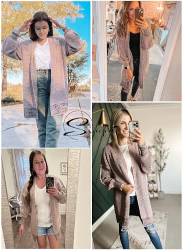 Image of Sidefeel Cardigan Sweaters for Women 2026 Fall Outfits | Soft Cozy Warm Cardigans, Checkered Long Sleeve Open Front, Chunky Knit Oversized Sweater Coats, Casual Office Wear