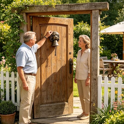 Timbre de puerta de hierro fundido con perro para entrada de casa rustica 6