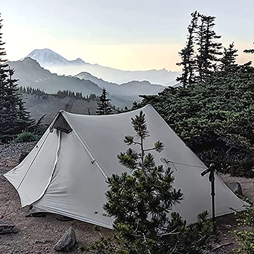 Tente de camping imperméable double couche ultra légère forme pyramide grise - 7