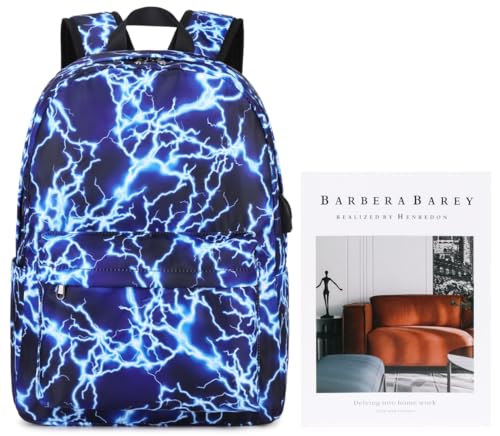 Boy Backpack Elementary School Bookbag Middle Lightweight Lightning Laptop Teenager Durable Waterproof 17 In (1-Blue)2