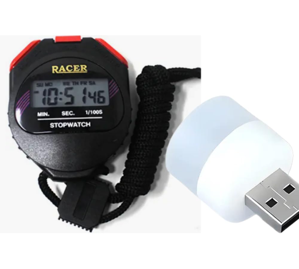 Combo of Racer Stopwatch with Alarm Digital Professional Timer Sports Stop Watch and Mini USB White lamp