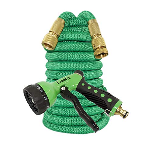 Vhccirt Flexible Tuyau d'arrosage Vert haute ténacité Tissage Coque 3/10,2 cm Laiton massif Fixations en caoutchouc Core 3 x extensible 9 Fonction Embout NEUF Ver 100ft