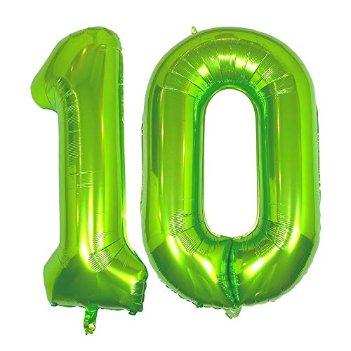 DIWULI Luftballon 10 Geburtstag XXL Grün - Zahl 10 Ballon