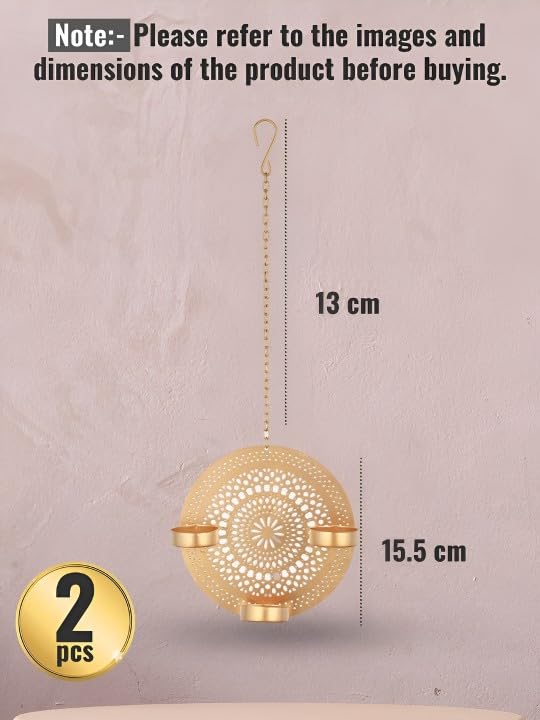 Image of The Purple Tree Chandrama Diya Hanging Metal Tealight Candle Holders (Pack of 2) Diyas for Home Decor, Diwali Decorative Candle Holder, Candle Holder, Gifts for Housewarming, Candle Diya Holder