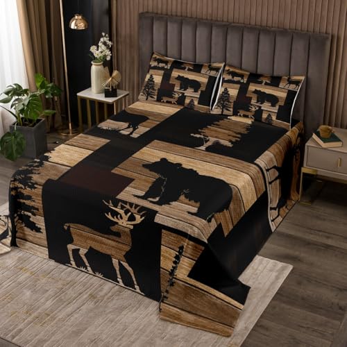 jejeloiu Bear Deer Bedspread Twin Size Kids Wild Animal Hunting Coverlet Set for Boys Girls Rustic Cabin Brown Quilted Coverlet Soft Lightweight Microfiber Room Decor