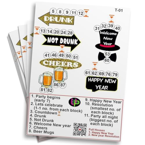 Image of Happy New Year Theme Tambola Tickets | Happy New Year 2026 Bingo Housie Theme Tickets (English) for Kitty Party & Themed Events with Family & Friends (Set of 15 Tickets)