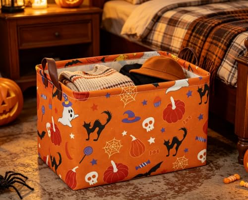 Image of Halloween Basket Pumpkin Baskets Trick or Treat Basket Rectangular Storage Bin for Halloweens Parties(Candy Pumpkin)