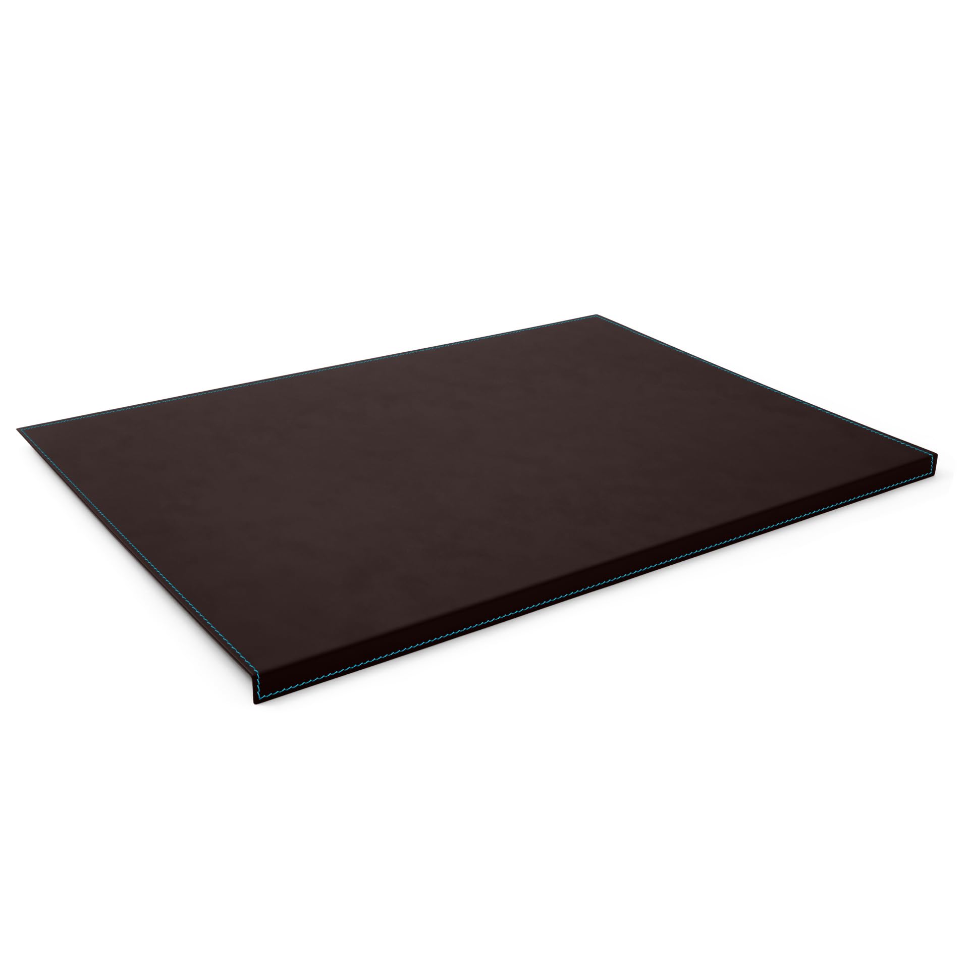 Eglooh - Calliope Deluxe - Desk Mat for Office Made of Dark Brown Leather cm 50x35 - Blue Stitchings, Resistant Core Made of Steel with L-Shaped Profile, Non-Slip Bottom - Made in Italy โ image 1