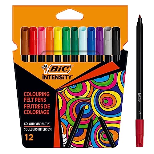 BIC Intensity, Color Up, Pennarelli Colorati Punta Fine (0.8mm), per Libri da Colorare, Disegno e Appunti, Cancelleria Scuola, Set da 12 Unità