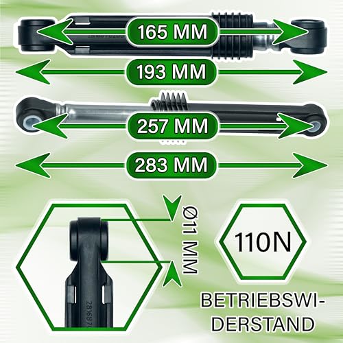 2 Stück Stoßdämpfer Waschmaschine 110N Ø11/11 mm mit Originalcode 2816870200 52X1524 für Beko für Arcelic - Garantie 5 Jahre - ONIX TECH