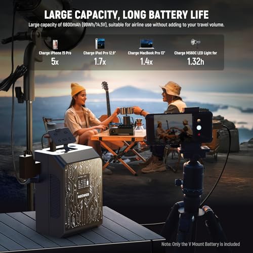 Image of NEEWER Smart Mini V Mount Battery NEEWER APP Control, 6800mAh 99Wh 14.5V with 100W PD Fast Charging, OLED, Dual USB C /D Tap /BP /USB A /Dual DC Ports, Compatible with BMPCC 4k 6k Camcorder Camera, PS099S