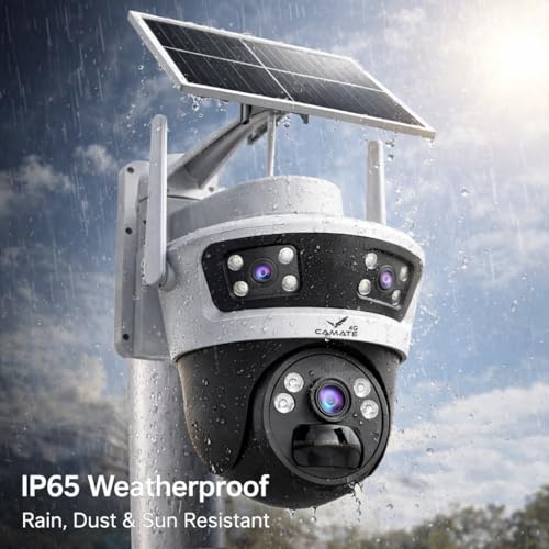 Image of Camate Phoenix 4G SIM Based Solar CCTV Camera 2+2+2MP Triple Lens | 180 Ultra Wide + PTZ 350 /90 | No WiFi Outdoor Security Camera with Two Way Audio, Color Night Vision, Motion Alarm