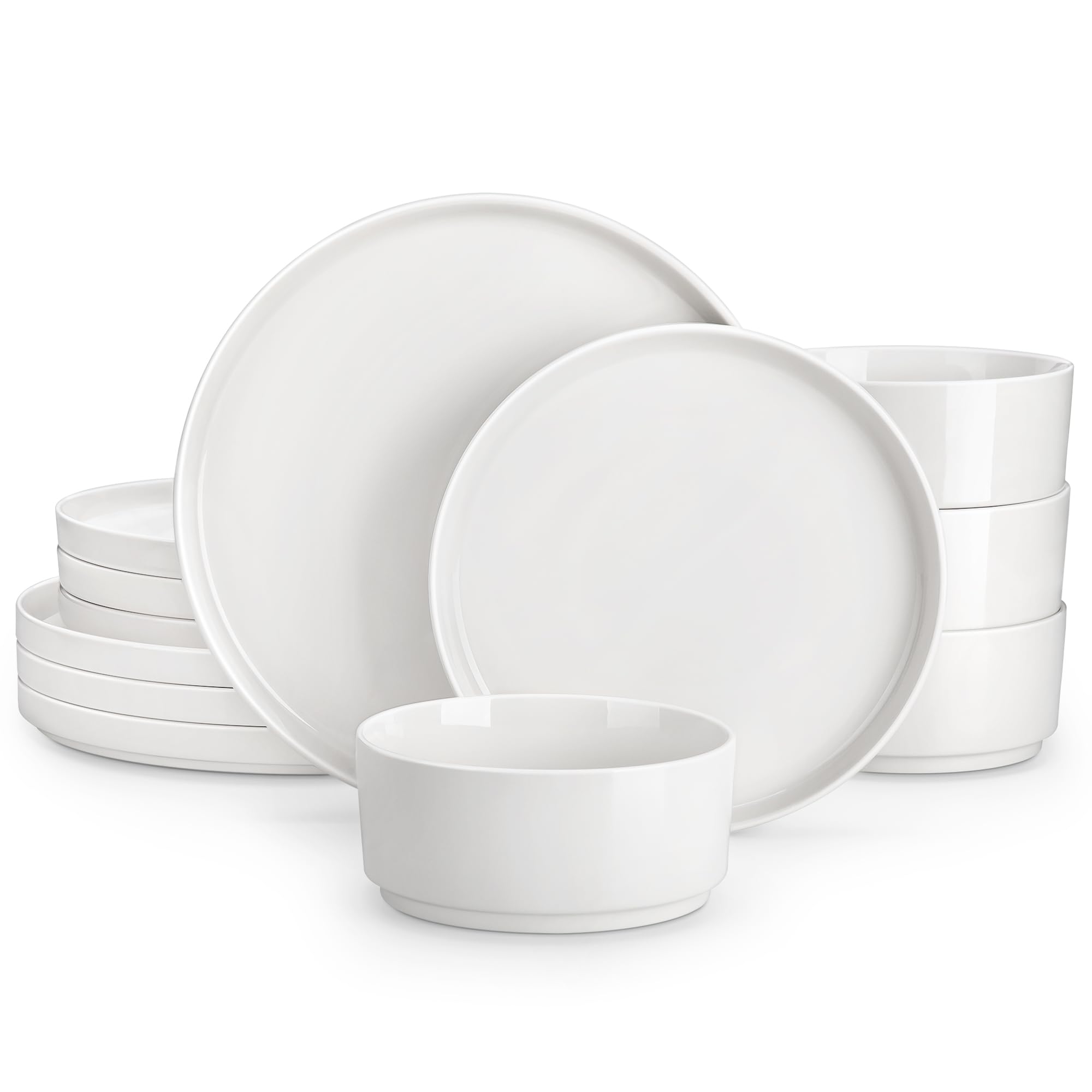 MALACASA 12 Pieces Gourmet Porcelain Dinnerware Sets, Premium Plates and Bowls Set, High-Fired Ceramic Dishes Set for 4, Chip & Scratch Resistant, Microwave Dishwasher Safe, White, Series LEXI