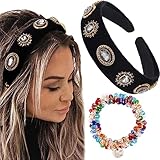 Coridy Black Baroque Headband Pearl Rhinestones Hairband with Beaded Hair Ties Handmade Velvet Hair