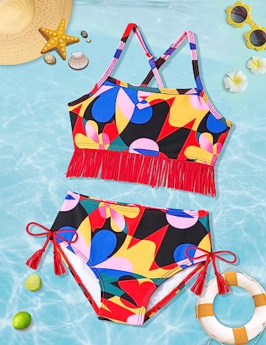 Girls Swimsuit, 3-7T Bikini Set with Tasseled Hem Quick Dry Two Piece Beach Girls' Swimwear2