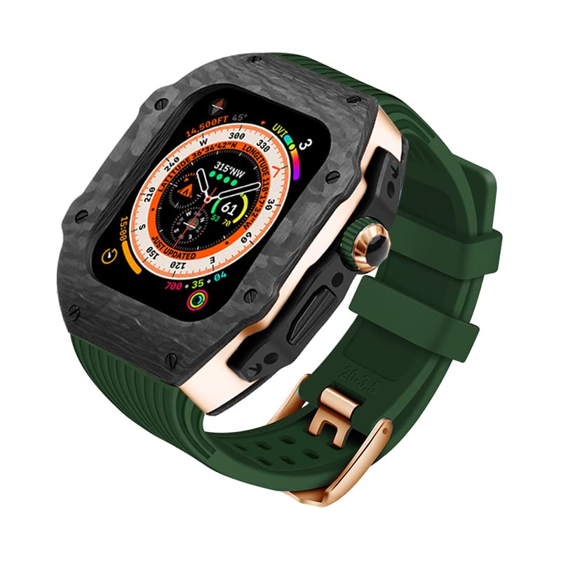 Suitable For Apple Ultra 8 49mm Carbon Fiber Modification Kit，Watch Case Fluoroelastomer Strap，For iwatch S8/7/6 45 44mm Series Watch Replacement Watch Strap