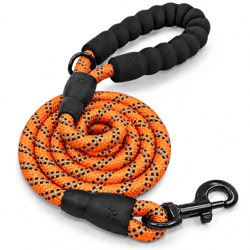 Image of PetVogue FT Nylon Rope Dog Leash, Heavy Duty Training & Walking Lead for Small, Medium & Large Dogs, Reflective Pet Walking Cord with Comfortable Padded Handle & Strong Metal Clip (Orange)
