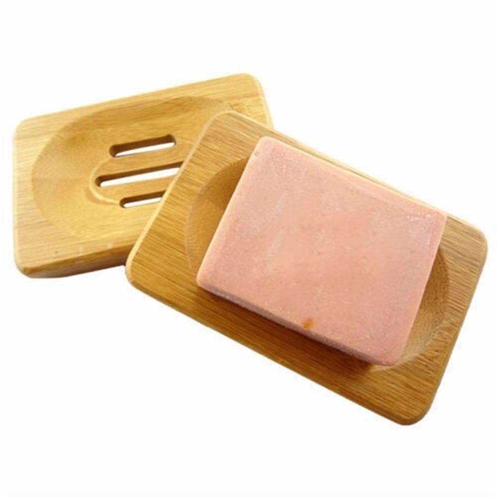 JINGYAN Soap Dishes Bamboo Bathroom Shower Soap Box Dish Storage Plate Drain Tray Holder Case