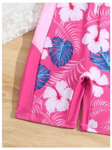 Floerns Toddler Girl's Tropical Print Rash Guard Short Sleeve One Piece Swimsuits3