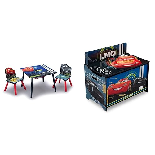 Delta Children Juego de mesa y silla para niños con almacenamiento (2 sillas incluidas), ideal para artes y manualidades, merienda, tareas y más,