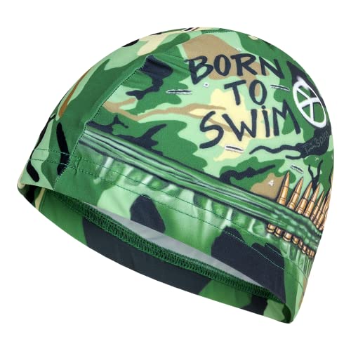 Gorro de Tela Born TO Swim | Verde | Full Metal Jacket | Gorro de Natación | Gorro de Piscina | Alta Comodidad y Adherencia | Arte y Natación