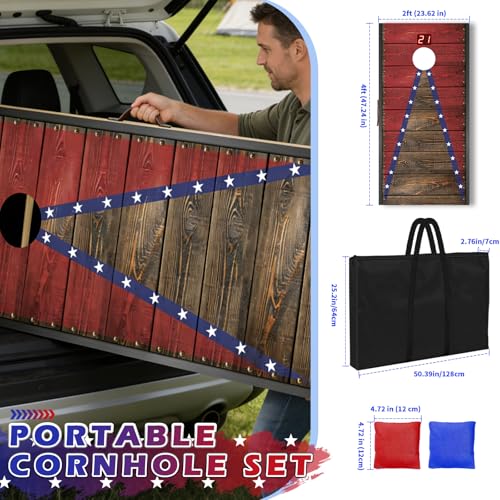 Image of Electronic Cornhole Board Set 4x2ft 3x2ft 2x1ft, Automatic Scoring Corn Hole Games for Adults & Kids, Wooden Portable Cornhole Set with 8 Bean Bags & Carrying Bag for Outdoor, Tailgate, Party
