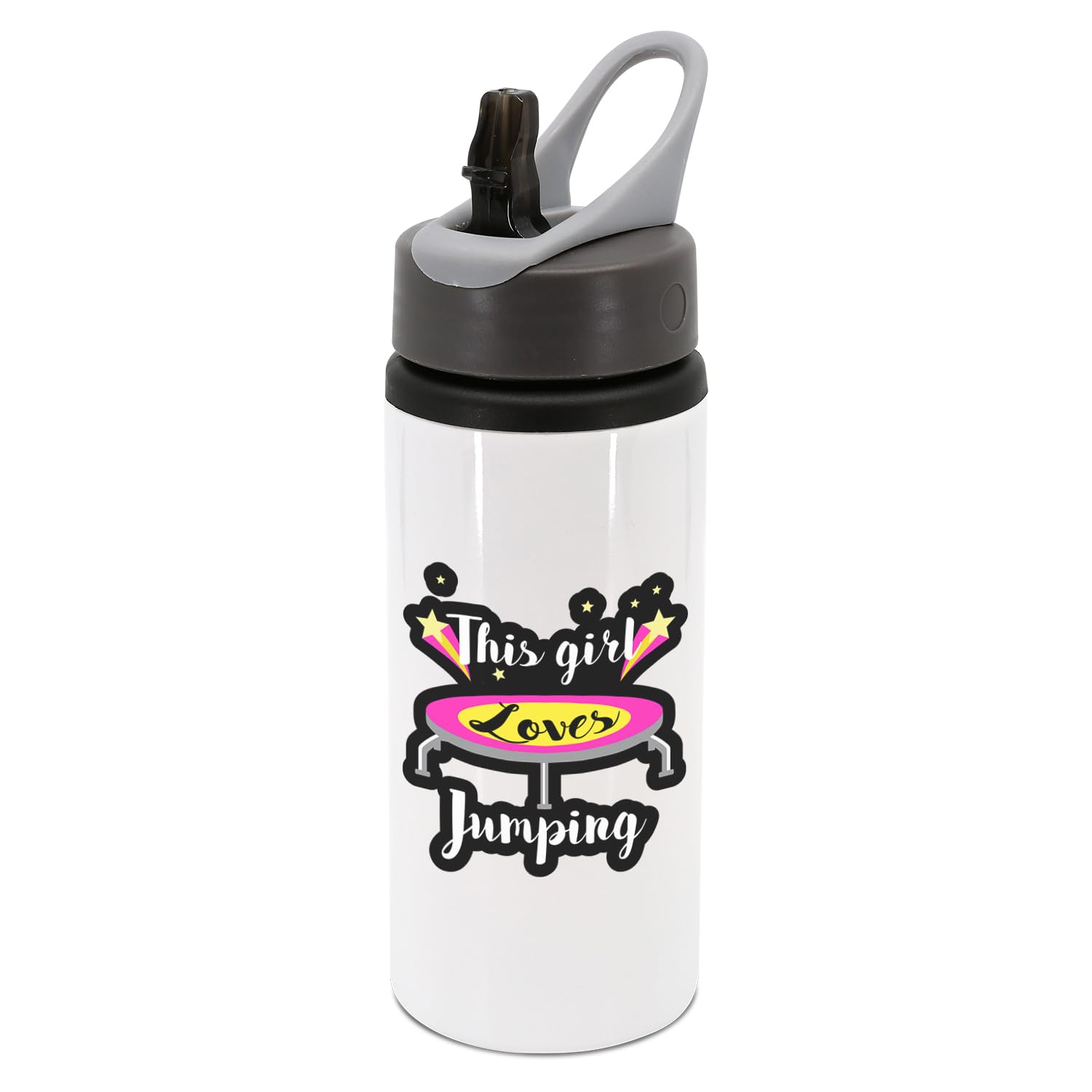 This girl loves jumping water bottle with handle, trampoline, bounce, jump, drinks cup, bottle, water, hydrate