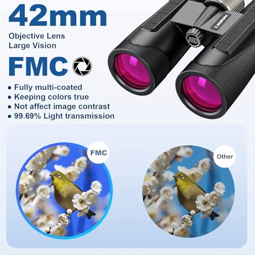 Binoculares 12x42 UHD LIGINN impermeables con adaptador móvil miniatura 6