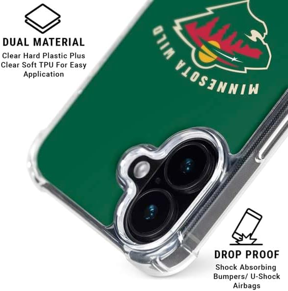 Skinit Clear Phone Case Compatible with iPhone 16 - Officially Licensed NHL Minnesota Wild Solid Background Design