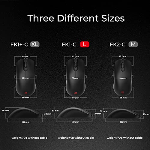 Image of Zowie BenQ FK1-C Symmetrical Gaming Mouse for Esports |Weight-Reduced | Paracord Cable & 24-Step Scroll Wheel for More Personal Preference| Driverless | Matte Black Coating | Large Size