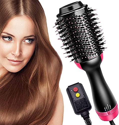 Hair Dryer Brush and Hot Air Brush, Bvser Air Hair Brush 3 in 1 One Step Hair Dryer and Styler Volumizer for Rotating Straightening, Curling, Salon Negative Ion Ceramic Blow Dryer Brush - Black Red