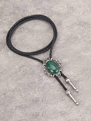 Image of GelConnie Bolo Tie for Men Women Western Cowboy Turquoise Leather Necktie | Natural Stone Bolo Tie Necklace for Women Rodeo Cowboy Leather Necktie Native American Western Cowgirl Ties Adjustable Cord