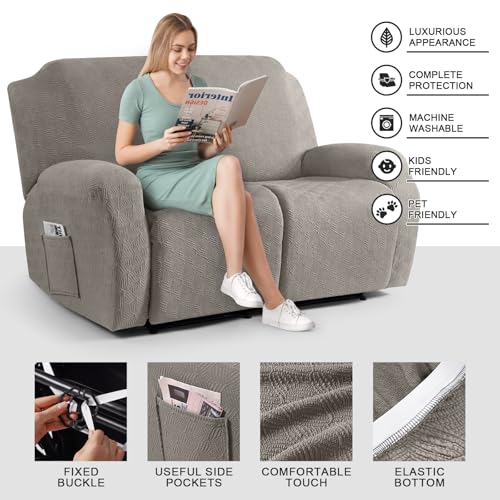Image of Timeles Recliner Covers Extra Wide Recliner Loveseat Covers Oversized Reclining Couch Covers Sofa Slipcovers Stretch Soft Washable (Two-Seater Oversized, Taupe)