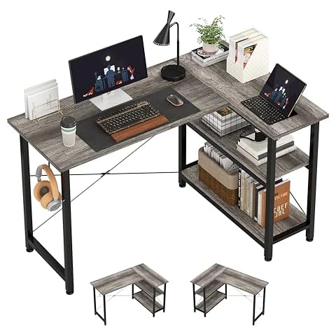 COTUBLR L Shaped Computer Desk, 47 Inch Small Corner Desk with Storage Shelves, Computer Desk Table Laptop Table Writing Desk Study Table for Home Office Workstation Small Spaces (Grey Oak) Cover