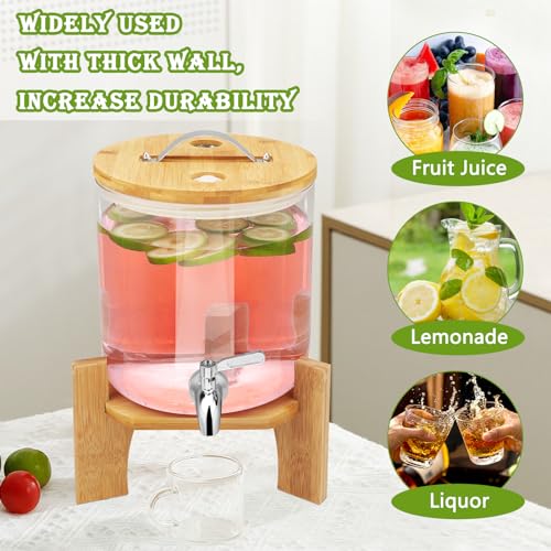 Hiziwimi 5L Getränkespender aus Glas mit Hahn, mit Bambusständer, Deckel für heiße oder kalte Getränke, Säfte und Teegetränke, Getränkespender mit Hahn