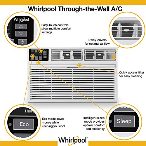 Image of Whirlpool 10,000 BTU 230V Through-The-Wall Air Conditioner & Dehumidifier with Remote Control, Wall AC Unit for Apartment, Living Room & Medium /Large Rooms up to 550 Square Feet in White