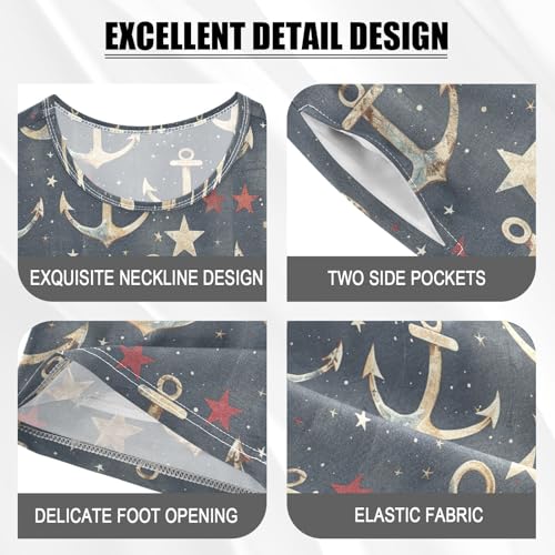 ALAZA Retro Anchor Stars Pajama Set Short Sleeve Sleepwear Soft Lounge Nightwear4