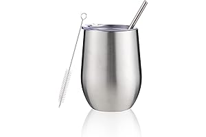 Silver - 12 oz Insulated Wine Tumbler with Lid and Straw
