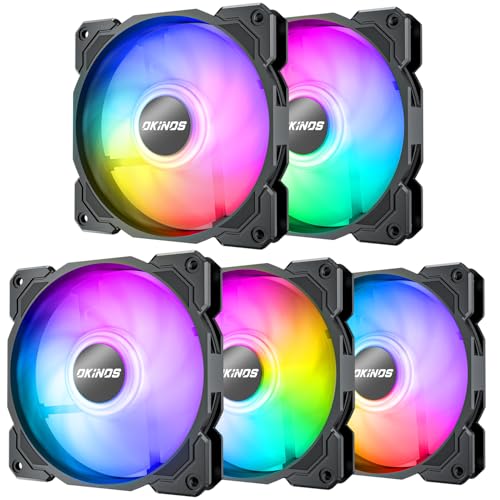 Okinos Air Series 120mm ARGB Case Fans 5 Packs, 4-Pin PWM & 3-Pin Addressable RGB, up to 16000 RPM...