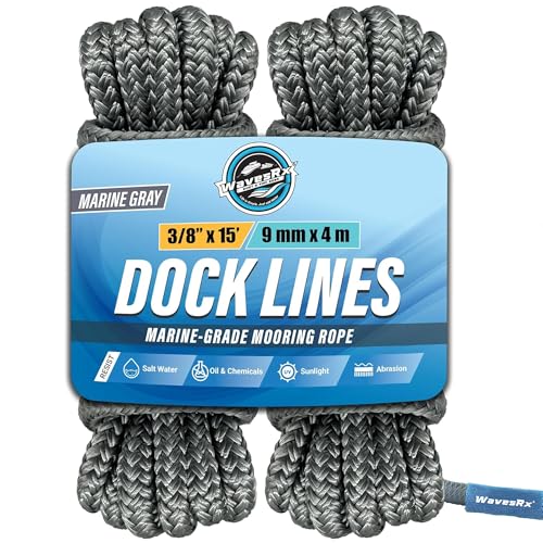Image of Premium Nylon Boat Dock Lines & Ropes for Docking 3 /8'' x 15' | Double Braided Marine Rope & Mooring Line| Boat Ropes for Docking with Loop | UV & Saltwater Resistant Dock Ropes for Boats & Pontoons