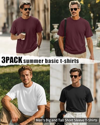 Image of Neer 3 Pack Big and Tall T-Shirts for Men L-7xl Tops | Large Casual Stretch Workout Tees, Short Sleeve Crewneck Oversized Shirts, Classic Summer Outfits, Comfy Basic Loose Clothes