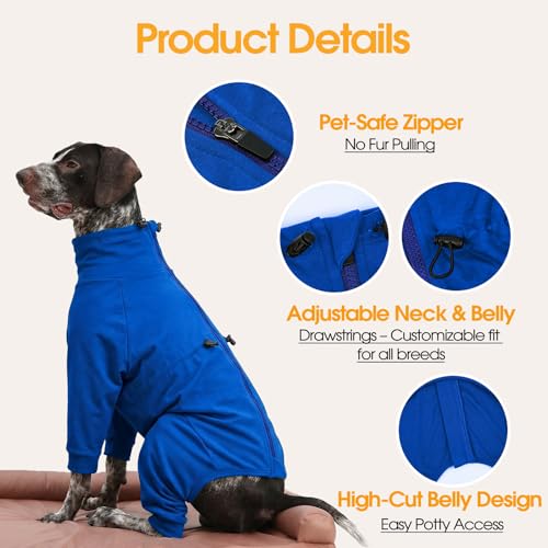 Image of Recovery Suit for Large Dogs, Adjustable Dog Onesie, Blue, XL