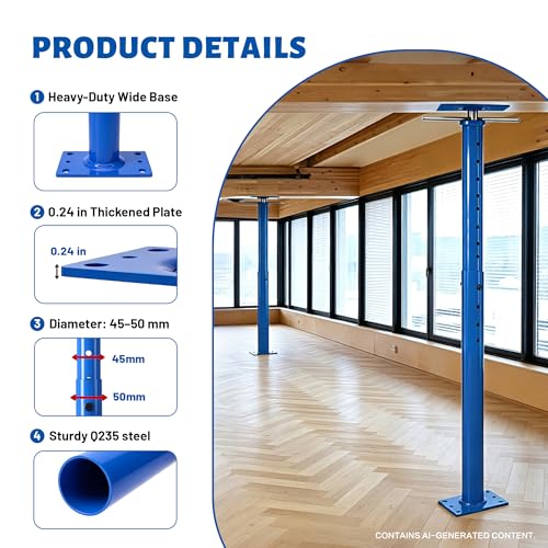 Image of House Floor Jack, 2 Pack 16070 lbs Structural Support Jack Stand for Basement, Beam and Floor Support, Mobile Home Leveling Post Pole, Adjustable Steel Jack Post