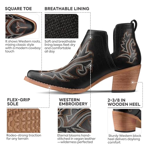 Rollda Cowboy Ankle Booties for Women, Cowgirl Short Boots with Chunky Stack Heels, V Cutout Ladies Western Booties for Cowboy Chic Style2