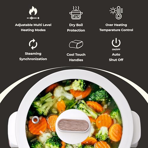 Image of Pious 2L Electric Ceramic Kettle Pot with Steamer, 700W (White)