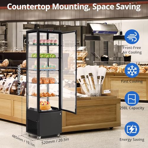 Image of 10.5 Cu.Ft Refrigerated Display Case, Floor-Standing Display Refrigerator with LED Light and Adjustable Shelves, Commercial Display Fridge with Casters for Cakes, Coffee, Bakery, Supermarkets, Store