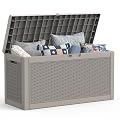 Mars Villa 60 Gallon Outdoor Storage Bench, Deck Box Waterproof Outside Resin Storage Bin for Outdoor Patio Furniture Cushion, Pool Supply, Garden Tool, UV-Resistant and Weatherproof, Rattan Greige