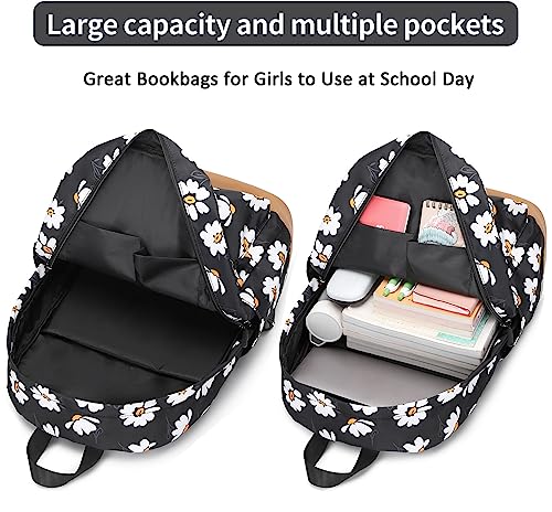 Joyfulife Daisy Printed Girls Backpack with Lunch Box Kids Backpack for School Lightweight Water Resistant Bookbags Set3